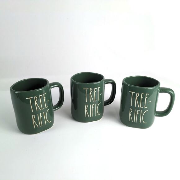 Set of 3 Rae Dunn TREE-RIFIC Summer Camping Coffee Tea Mugs NEW Green Ceramic - Picture 2 of 5